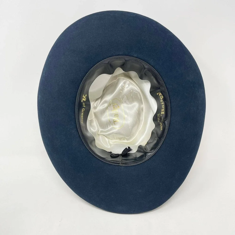 Bailey New West Gambler Cowboy Hat Navy Blue Wool Felt Feathers Curled Brim S